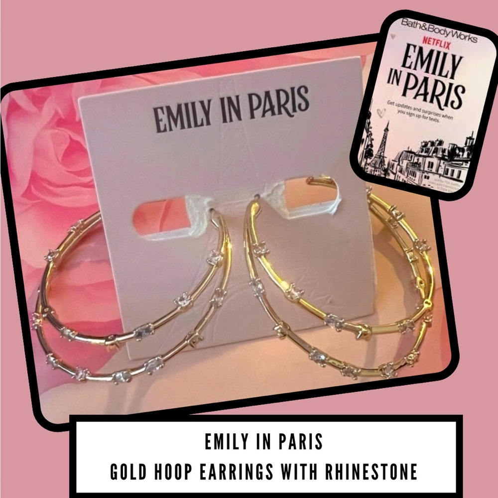 Gold and Rhinestone Hoop Earrings